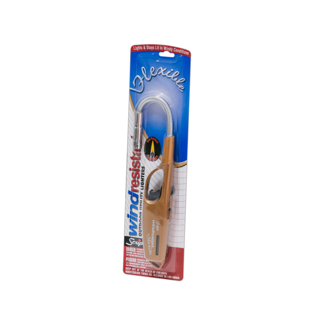 Gold Scripto GM10 Flex lighter in wind-resistant retail blister packaging