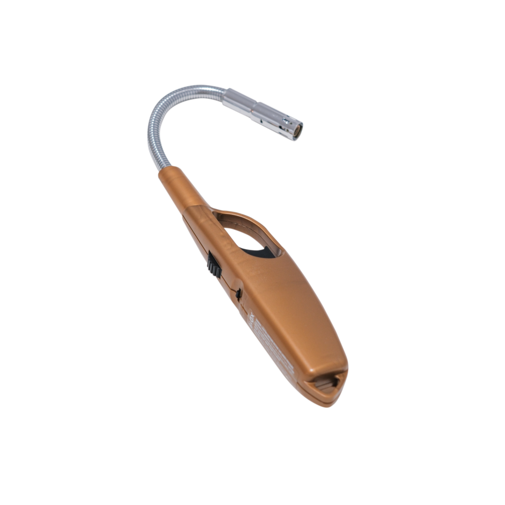 Gold Scripto GM10 Flex wind-resistant utility lighter rear angle view