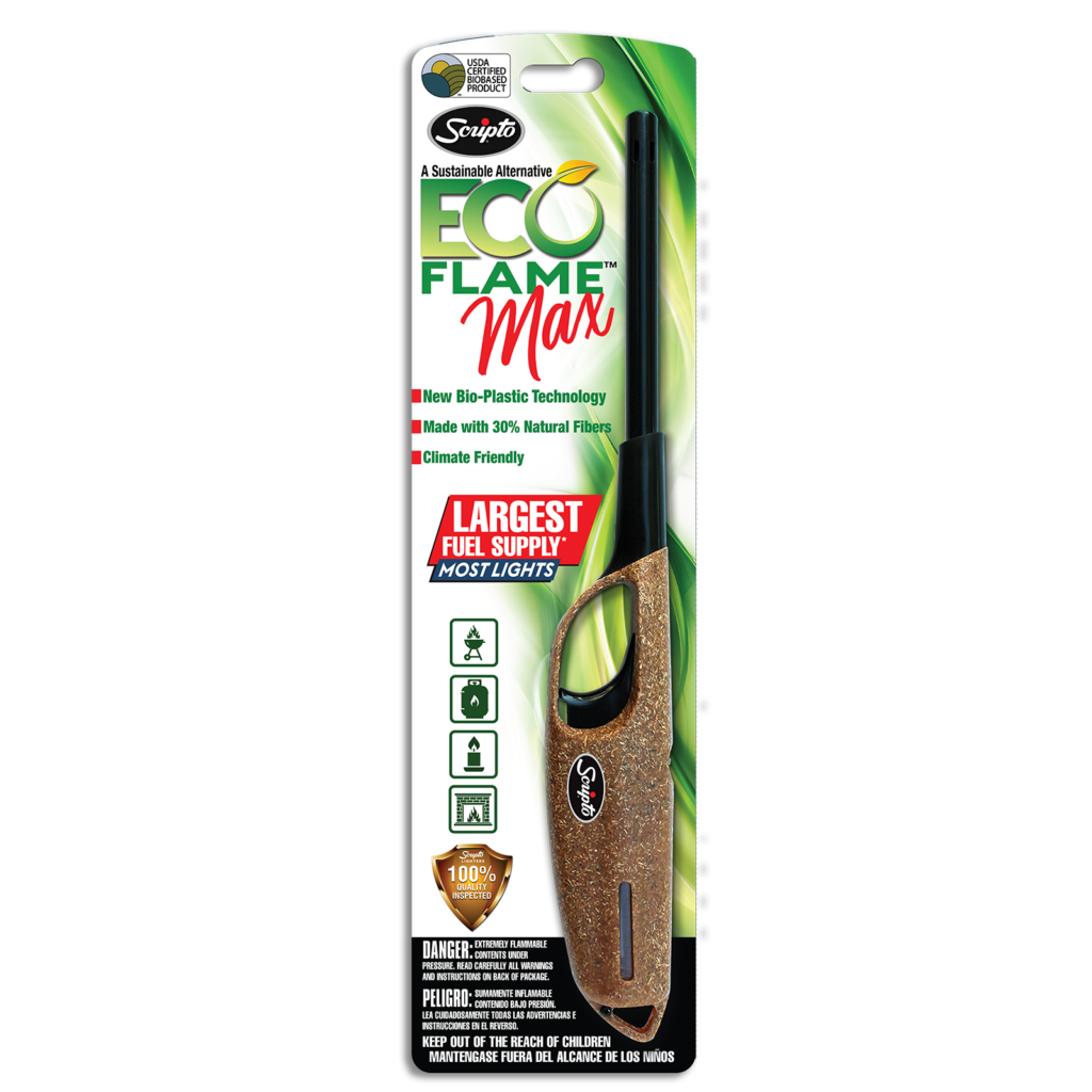 Gold Scripto Eco Flame Max utility lighter in retail blister packaging