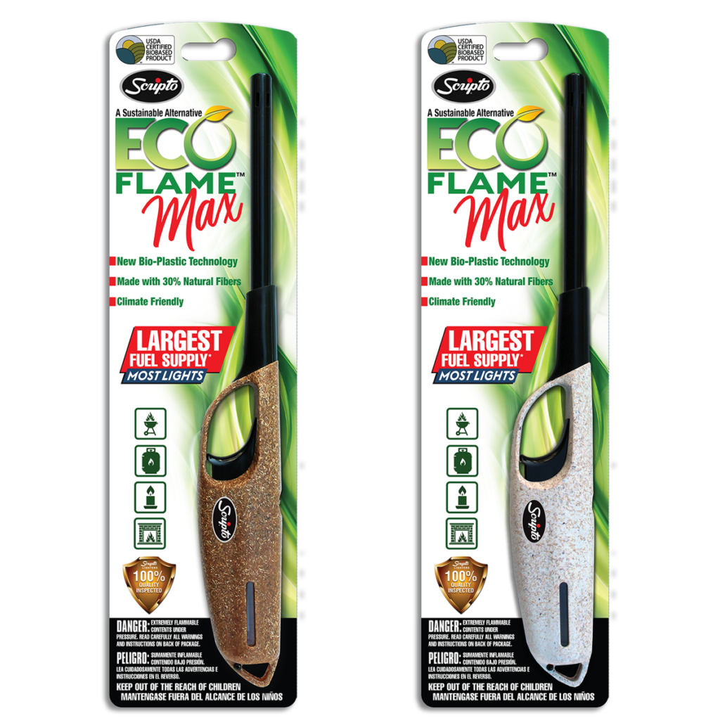 Gold and white Scripto Eco Flame Max utility lighters in retail blister packaging