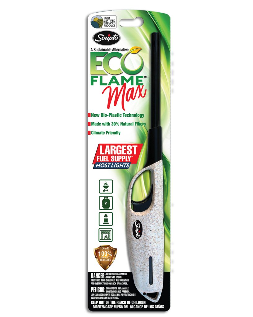 White Scripto Eco Flame Max utility lighter in retail blister packaging