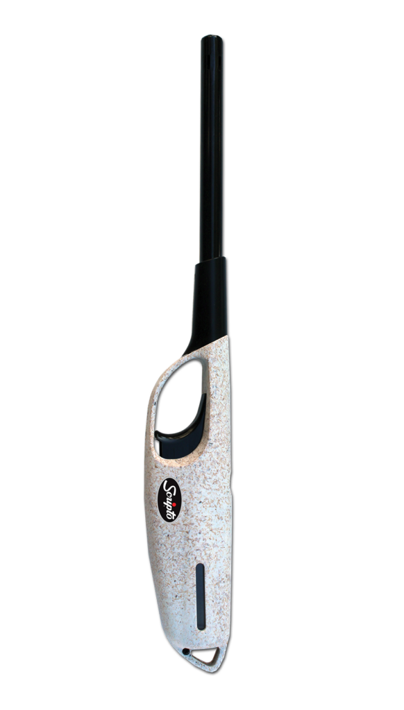 White Scripto Eco Flame Max utility lighter with natural-fibre textured body