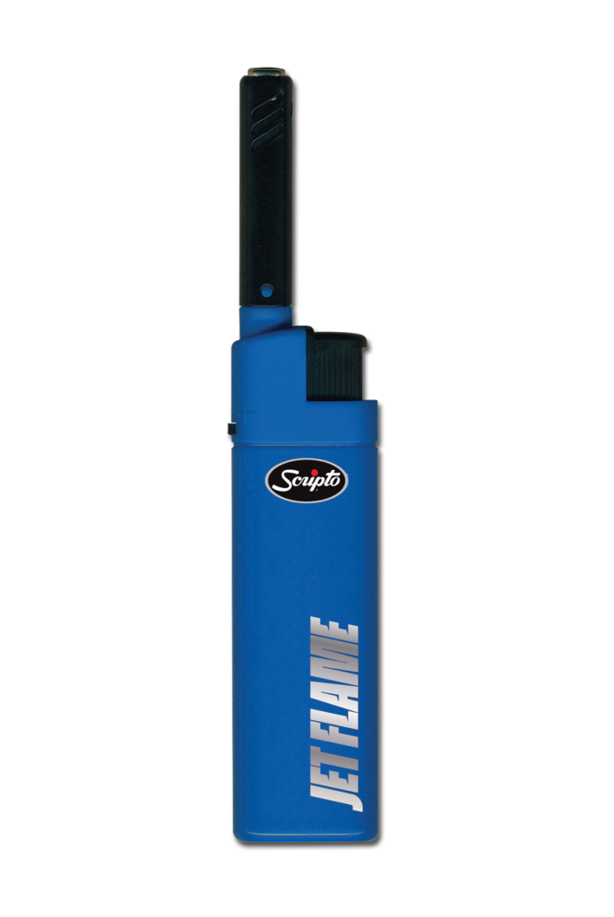 Blue Scripto Hybrid Jet Flame refillable lighter with extended nozzle