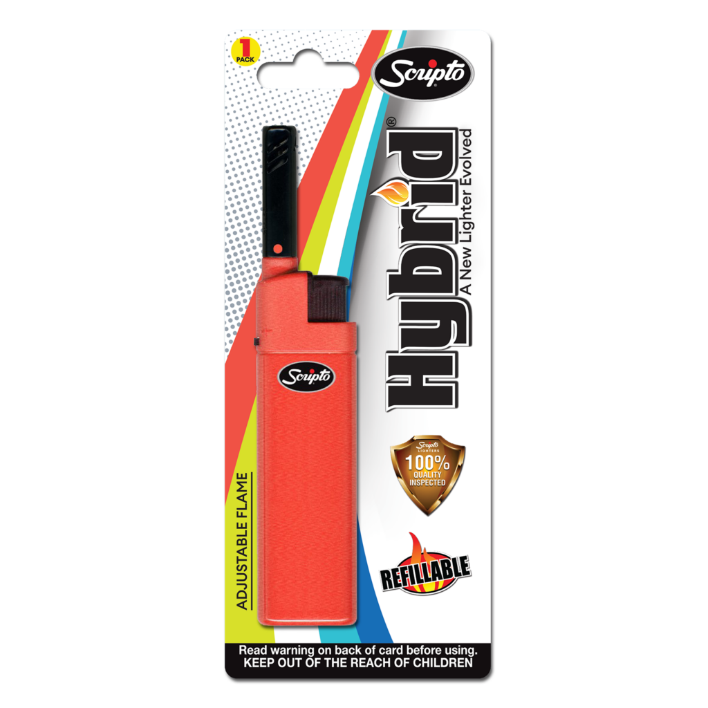 Coral Scripto Hybrid refillable lighter in single retail blister packaging